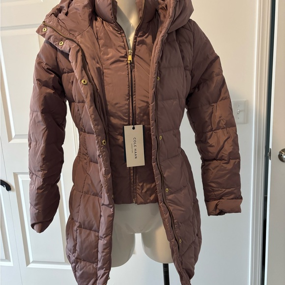 Cole Haan Tan Puffer Jacket with Hood and Quilted Design - Picture 1 of 3
